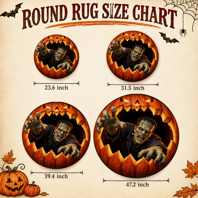 Halloween Round Rug Stitched Monster Pumpkin 3D Horror Doormat