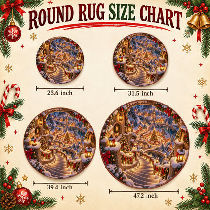 Christmas Village Round Rug Snowy Stairway Holiday Doormat