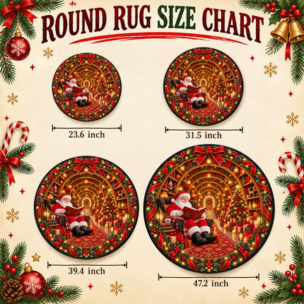 Personalized Christmas Doormat Santa Reading Family Name Round Rug