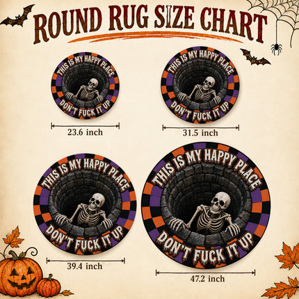 Halloween Round Rug Skeleton Happy Place Funny Doormat