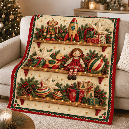 Christmas Fleece Blanket with Vintage Toy Shelf