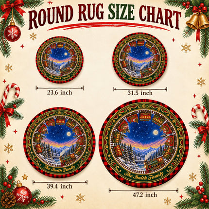 Personalized Christmas Train Doormat Family Name Round Rug