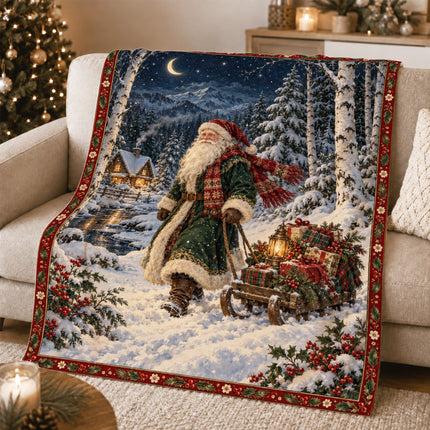 Christmas Fleece Blanket with Santa Snowy Journey