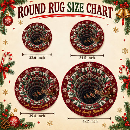 Personalized Christmas Santa Sleigh Doormat Holiday Quilt Round Rug
