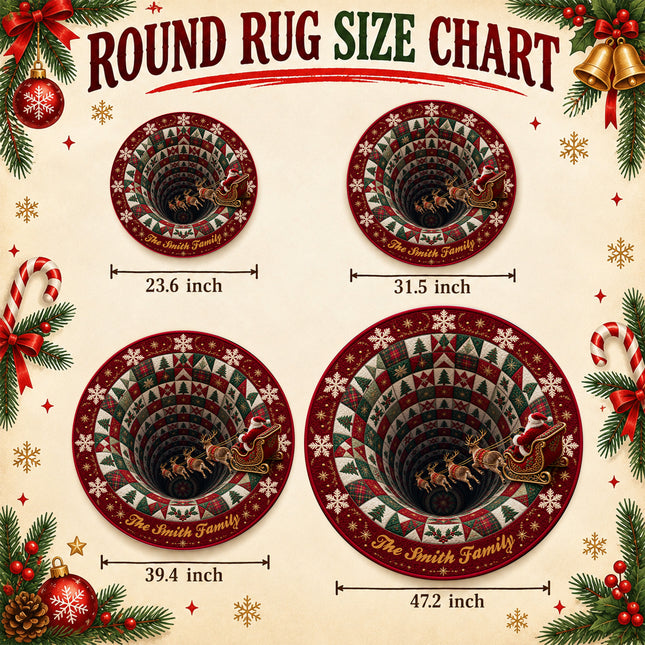 Personalized Christmas Santa Sleigh Doormat Holiday Quilt Round Rug