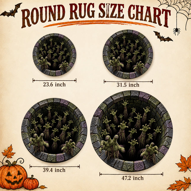 Halloween Round Rug Zombie Hands Haunted Well Doormat