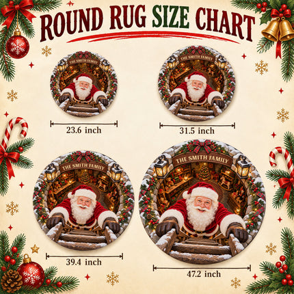 Personalized Santa Workshop Christmas Round Doormat Cozy Family Welcome Rug