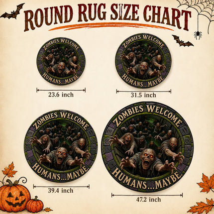 Halloween Round Rug Zombies Welcome Humans Maybe Doormat