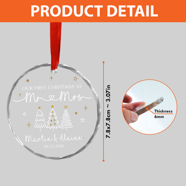 Personalized First Christmas as Mr and Mrs Glass Ornament