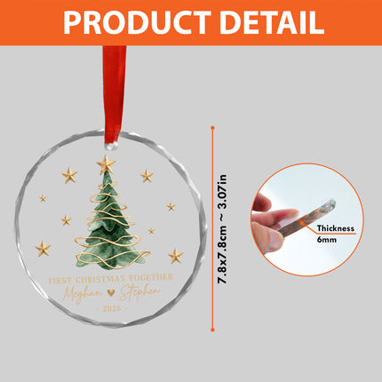Personalized First Christmas Together Gold Christmas Tree Glass Ornament