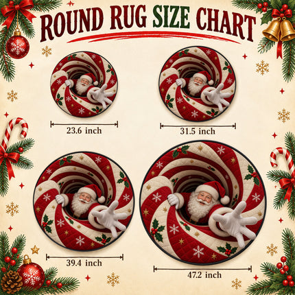Santa Christmas Round Doormat Peppermint Swirl Welcome Rug
