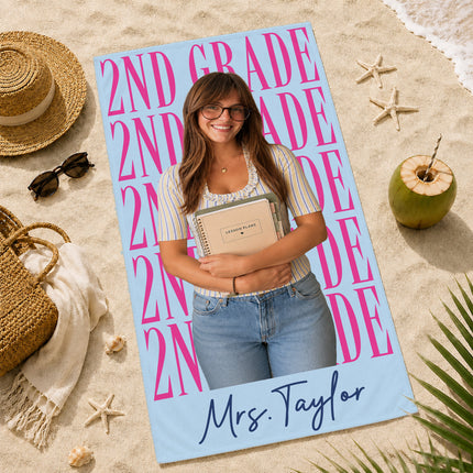 Personalized Teacher Beach Towel Custom Photo Grade