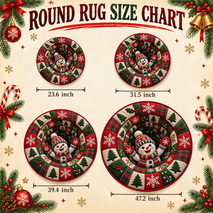 Christmas Round Doormat with Snowman Patchwork Rug