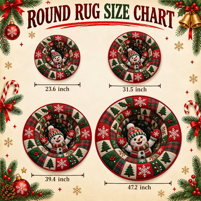 Christmas Round Doormat with Snowman Patchwork Rug