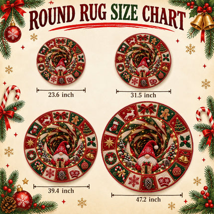 Christmas Round Doormat with Gnome Gift Swirl