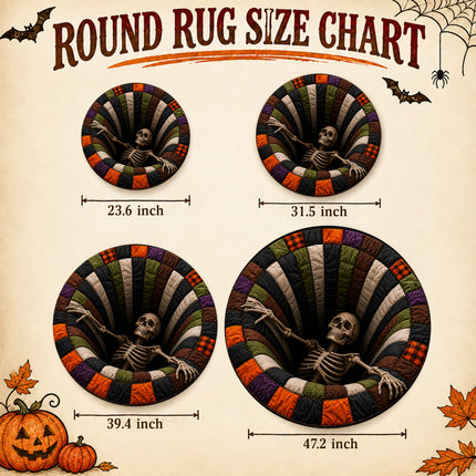 Halloween Round Rug Skeleton Pit 3D Illusion Doormat