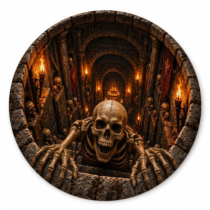Halloween Skeleton Dungeon Round Rug 3D Skull Horror Doormat