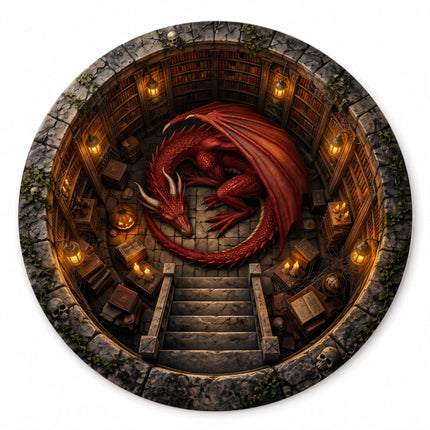 Halloween Round Rug Red Dragon Dungeon 3D Fantasy Doormat