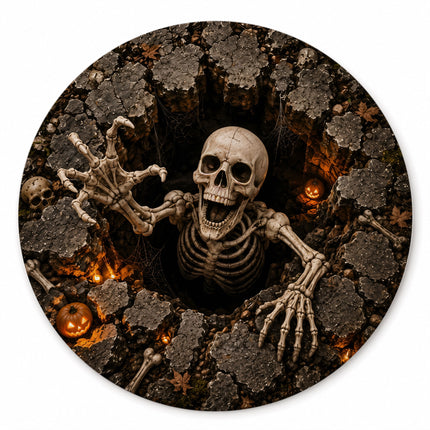 Halloween Skeleton Grave Pit Round Rug 3D Creepy Skull Doormat