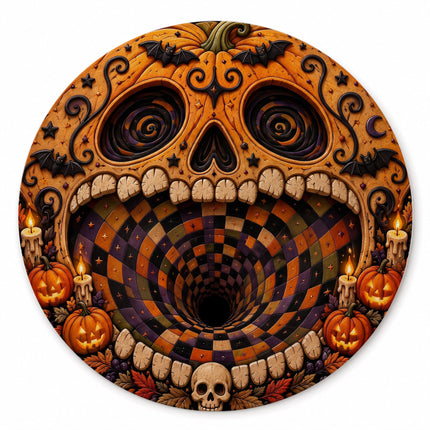 Halloween Round Rug Pumpkin Skull 3D Illusion Doormat