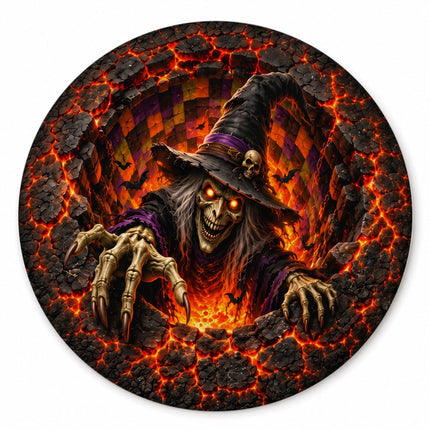 Halloween Witch Fire Pit Round Rug Scary Lava Monster Doormat