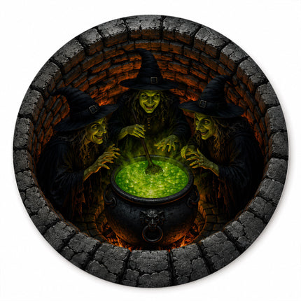 Halloween Round Rug Witches Cauldron 3D Illusion Doormat