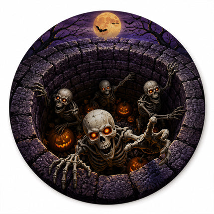 Halloween Round Rug Skeleton Grave 3D Illusion Doormat