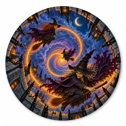 Halloween Flying Witch Portal Round Rug Haunted Castle Doormat