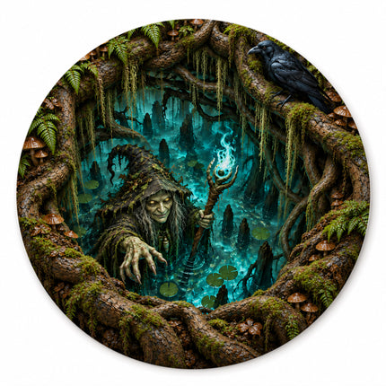 Halloween Swamp Witch Round Rug Haunted Forest Raven Doormat