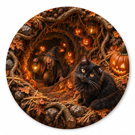 Halloween Black Cat Witch Cave Round Rug Pumpkin Doormat