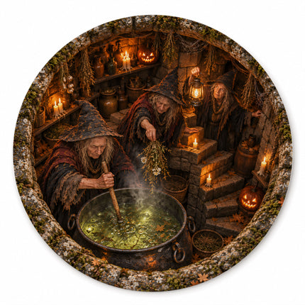 Halloween Witch Cauldron Round Rug Spooky Potion Cellar Doormat
