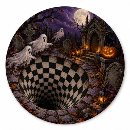 Halloween Round Rug Ghost Graveyard Moon 3D Illusion Doormat