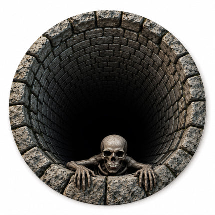 Halloween Round Rug Skeleton Stone Well 3D Illusion Doormat