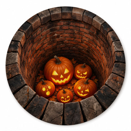 Halloween Round Rug Pumpkin Well 3D Illusion Doormat
