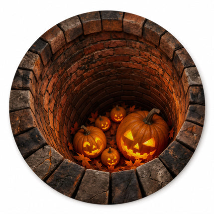 Halloween Round Rug Jack O Lantern Brick Well 3D Illusion Doormat