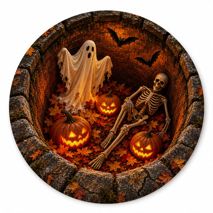 Halloween Round Rug Skeleton Ghost Pumpkin 3D Well Doormat
