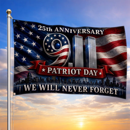 25th Anniversary Patriot Day Twin Towers American Flag Grommet Flag