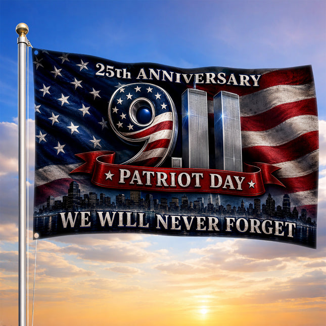 25th Anniversary Patriot Day Twin Towers American Flag Grommet Flag