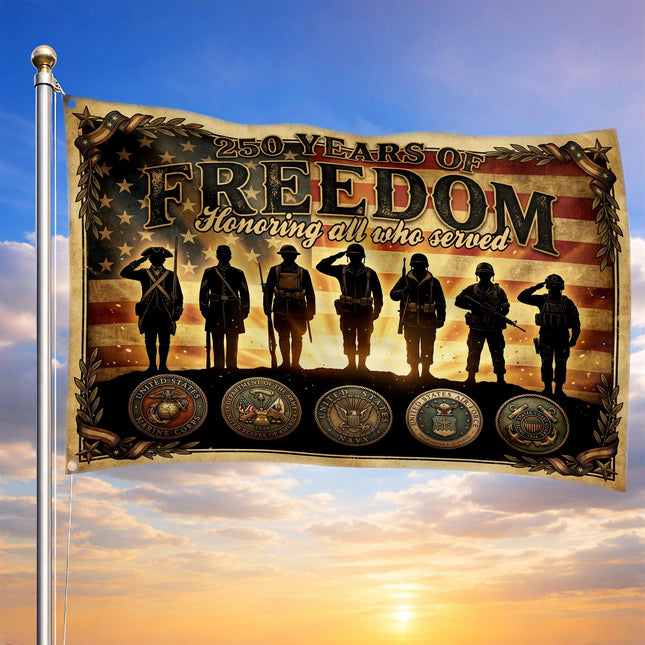 250 Years of Freedom Honoring All Who Served Military Evolution House Flag