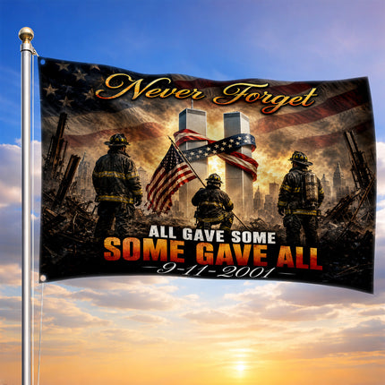 Patriot Day Never Forget Firefighter Memorial 25th Anniversary Grommet Flag