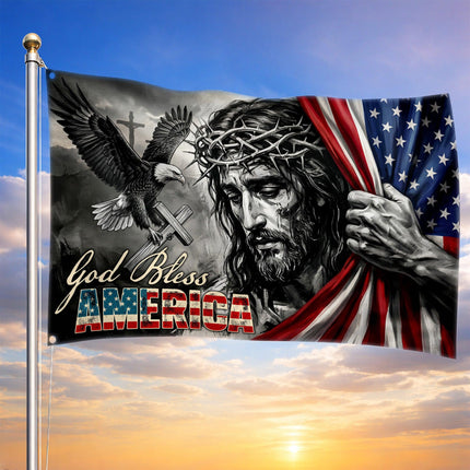 God Bless America Jesus Eagle Grommet Flag
