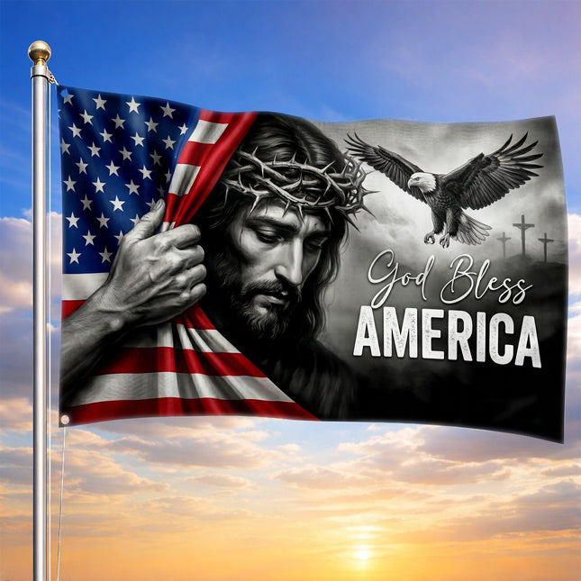 God Bless America Jesus Grommet Flag