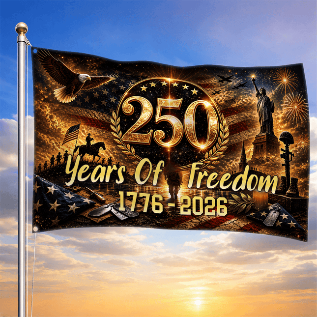 250 Years of Freedom Golden Tribute Collage America 250 House Flag