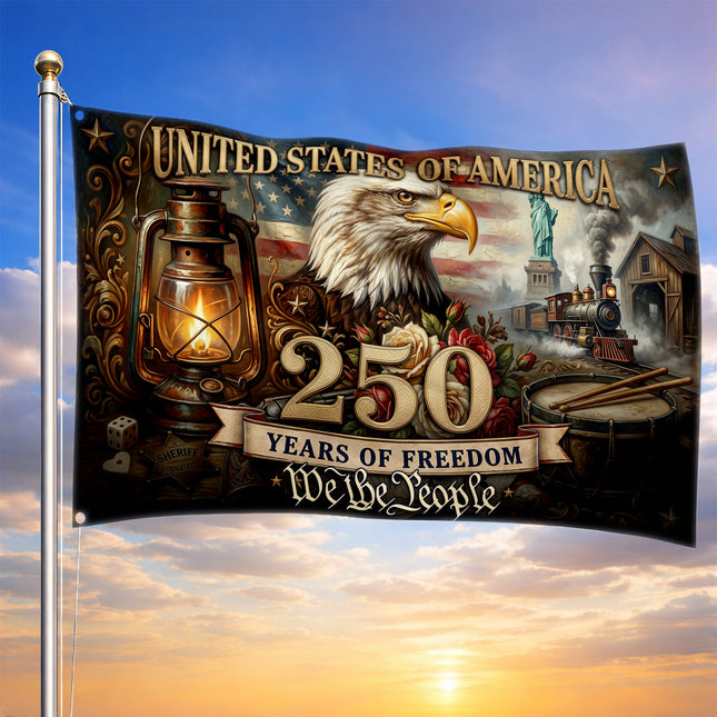 United States of America 250 Years of Freedom Vintage Locomotive Lantern Flag