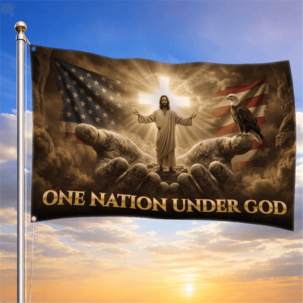 One Nation Under God Hands Jesus Grommet Flag