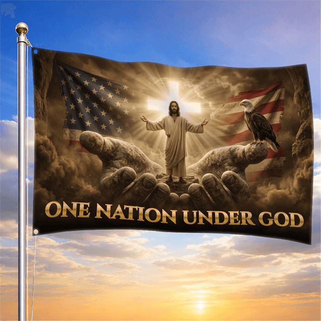 One Nation Under God Hands Jesus Grommet Flag