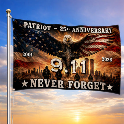 25th Anniversary Patriot Day Eagle Cross Firefighter 9 11 Grommet Flag