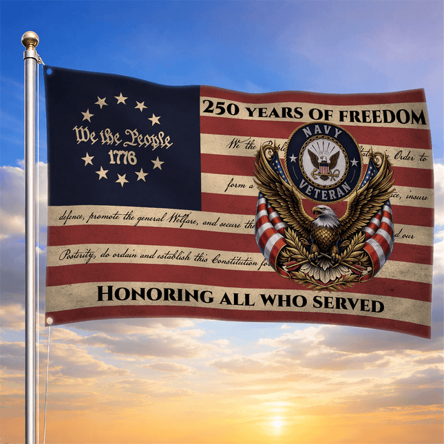 US Veteran Honoring All Who Served America 250 Vintage House Flag