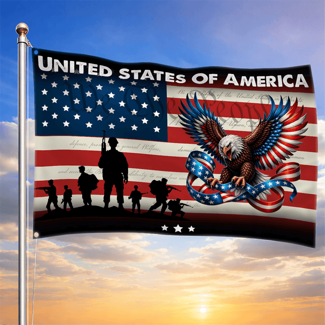 Patriotic Military Soldier Eagle American House Flag