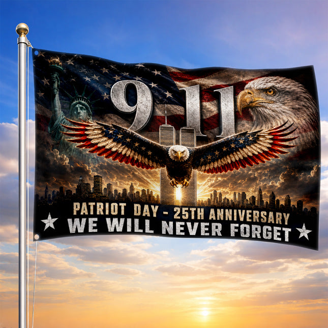 Patriot Day 25th Anniversary Soaring Eagle Never Forget Grommet Flag